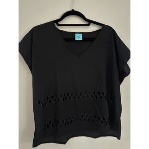 HiP Black Cutout V-Neck Blouse Size M Sheer Lightweight Top